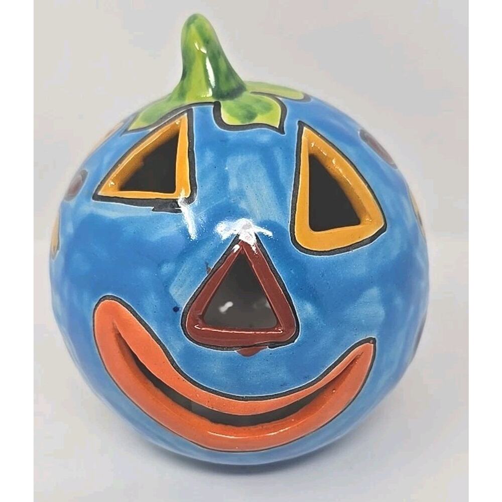 Talavera Jack-O-Lantern Mexican Folk Art Pottery Terracotta Halloween U233
